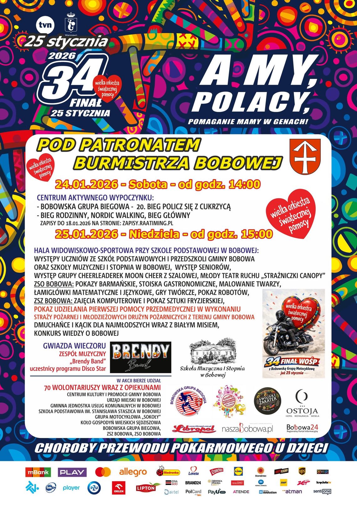 Plakat zapowiadający wydarzenie -  34. Finału Wielkiej Orkiestry Świątecznej Pomocy w Bobowej