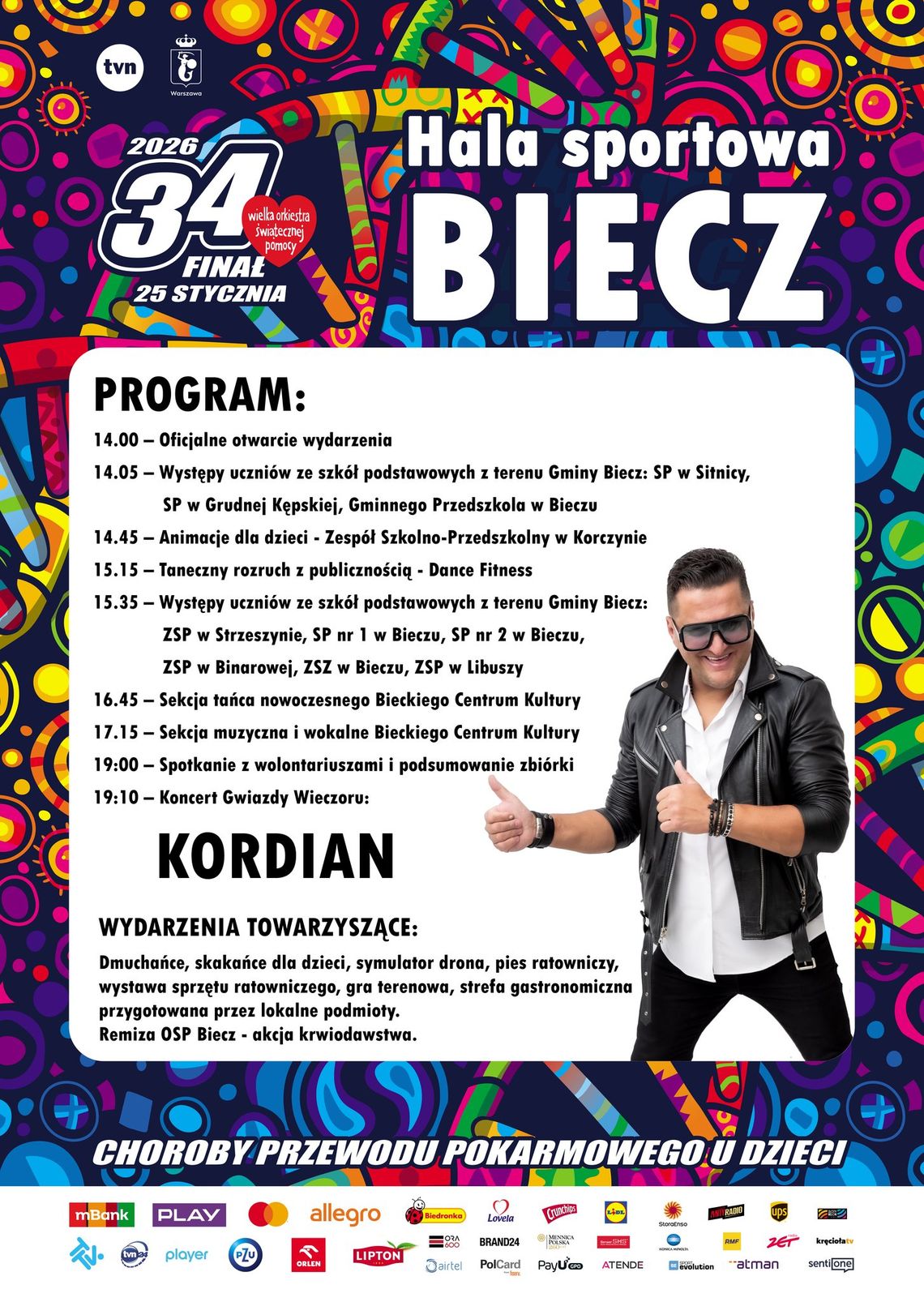 plakat zapowiadający wydarzenie - 34. Finału WOŚP w Bieczu