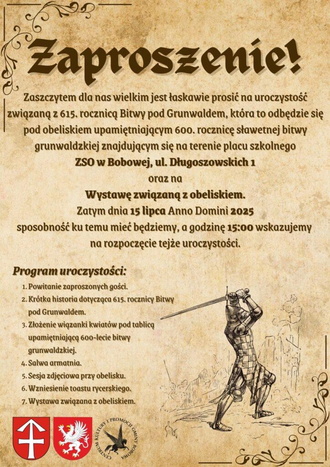 Plakat zapowiadający wydarzenie 615. rocznica Bitwy pod Grunwaldem