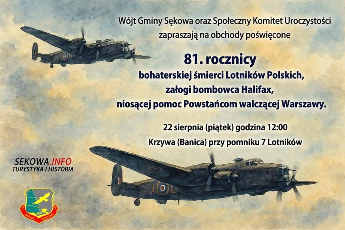 Zdjęcie przedstawia plakat promujący 81. rocznicę bohaterskiej śmierci załogi bombowca Halifax