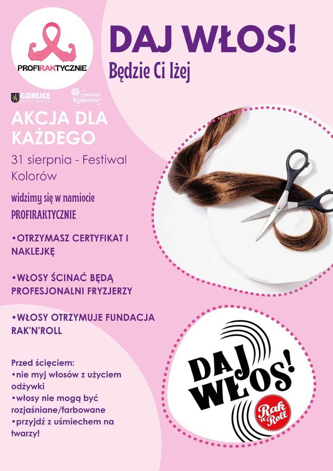 Akcja charytatywna: Daj włos! Będzie Ci lżej | halogorlice.info Plakat zapowiadający wydarzenie Akcja charytatywna: Daj włos! Będzie Ci lżej