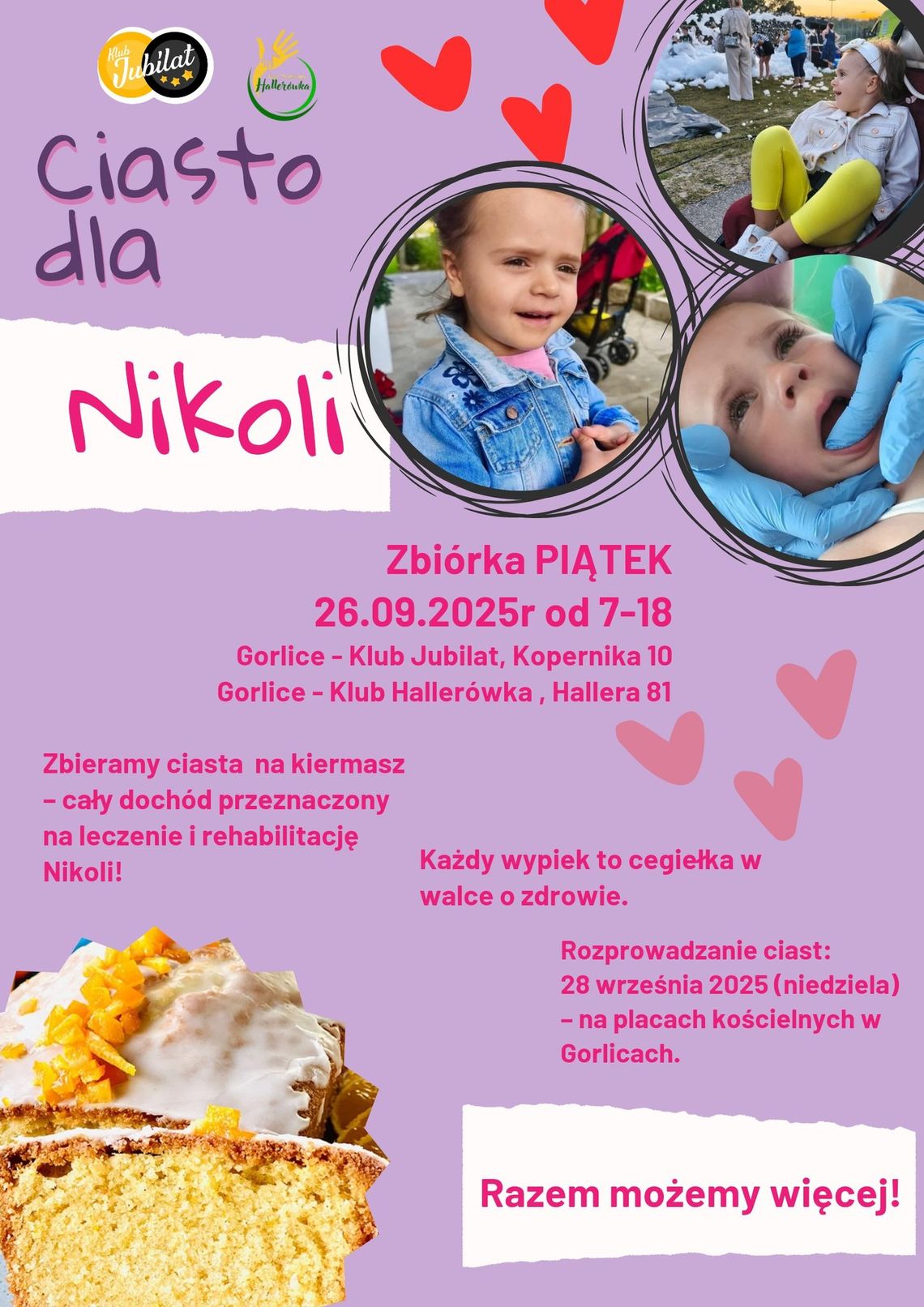 Zdjęcie przedstawia plakat promujący wydarzenie Akcja charytatywna w Gorlicach: Ciasto dla Nikoli