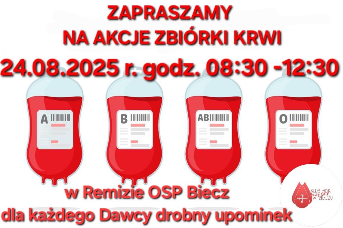 Plakat zapowiadający wydarzenie Akcja krwiodawstwa w Bieczu