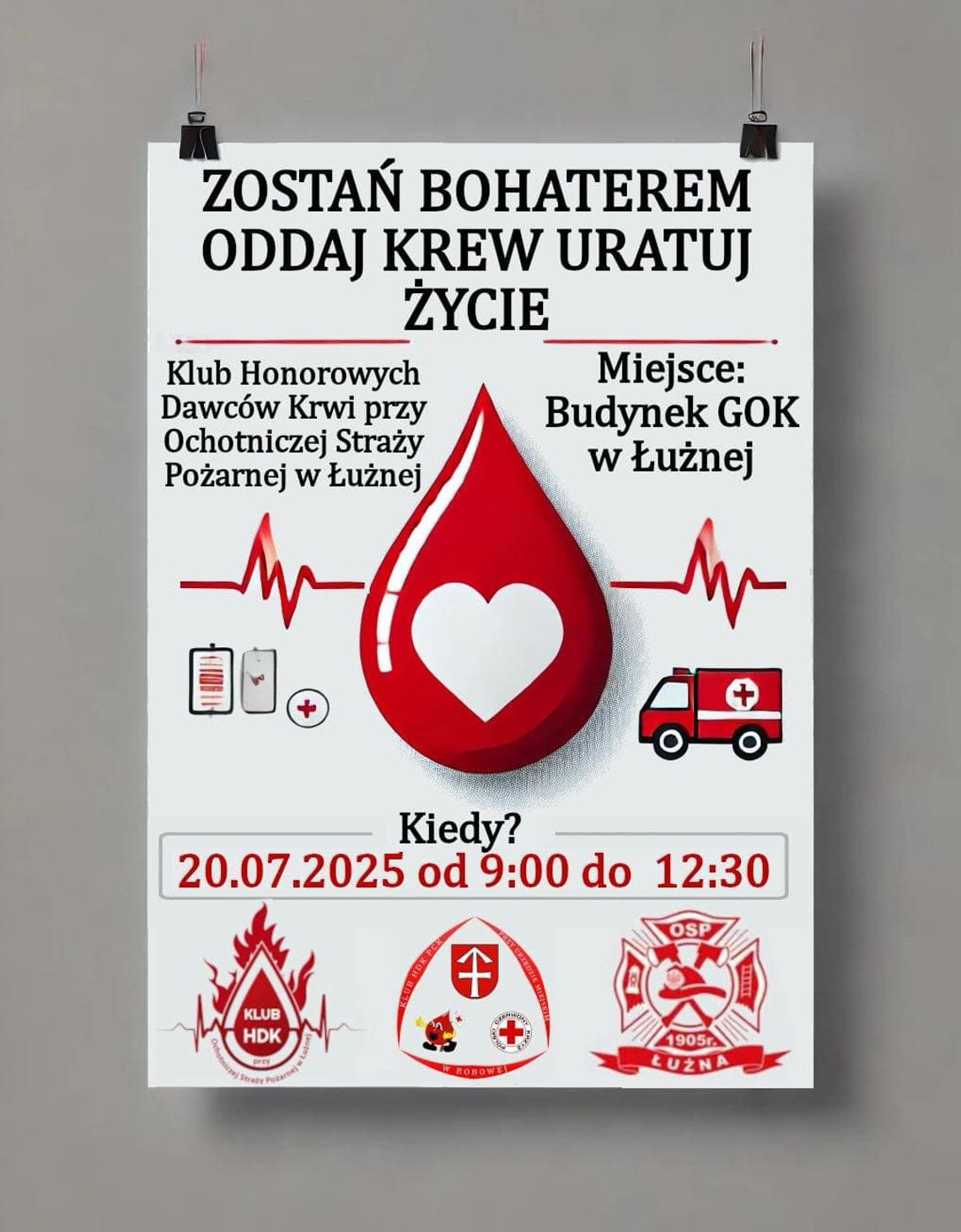 Akcja krwiodawstwa w Łużnej | halogorlice.info Plakat promujący akcję krwiodawstwa w Łużnej