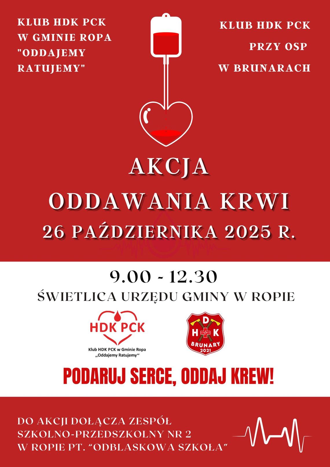 plakat zapowiadający wydarzenie Akcji krwiodawstwa w Ropie