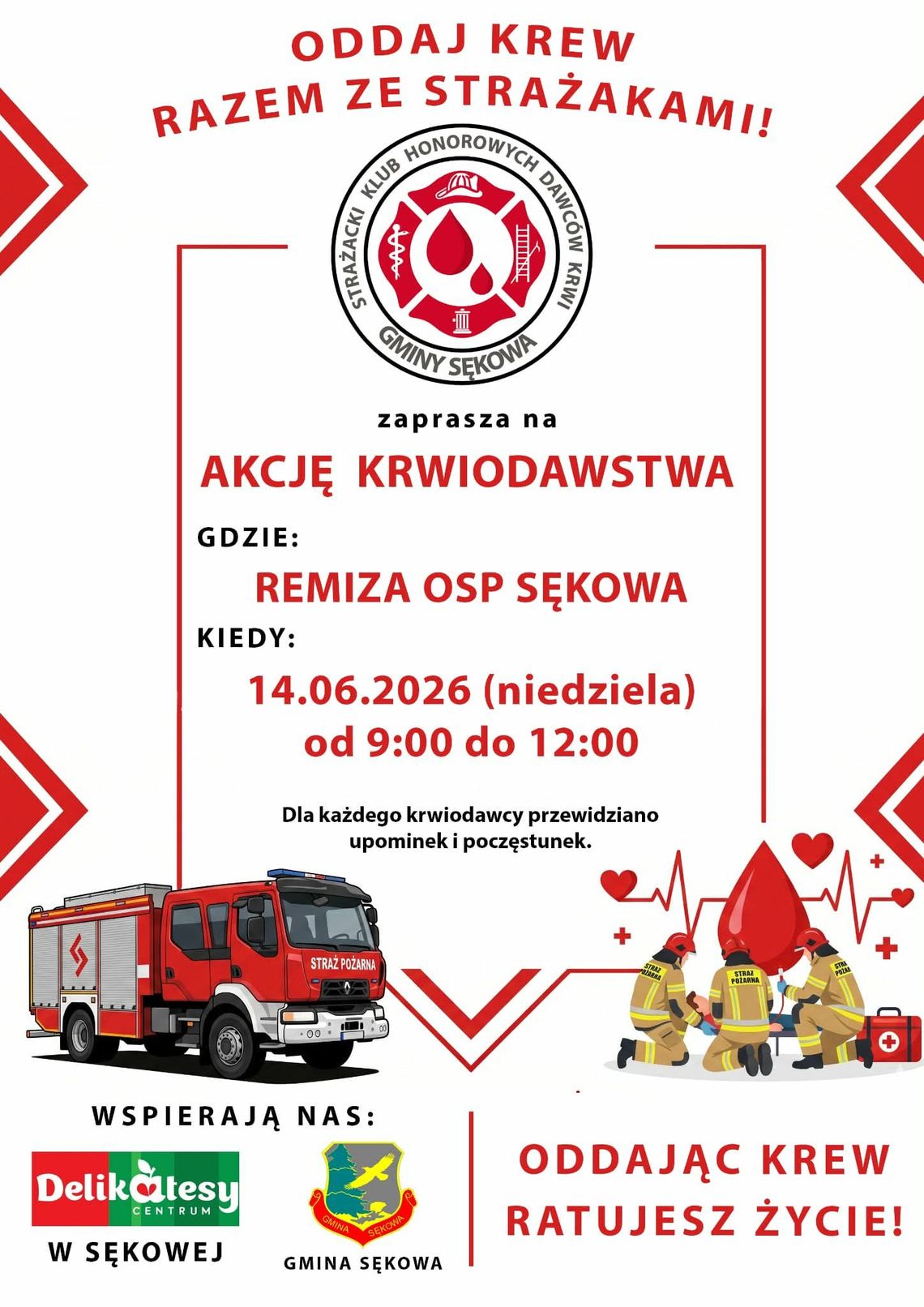 Zdjęcie przedstawia plakat zapowiadający wydarzenie - Akcja krwiodawstwa w Sękowej
