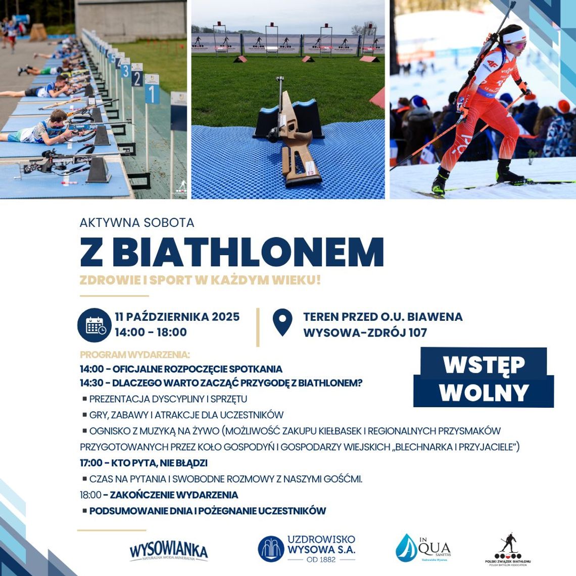 Aktywna sobota z biathlonem | zapowiedzi wydarzenia - halogorlice.info zdjęcie przedstawia plakat promujący wydarzenie "Aktywna sobota z biathlonem - Zdrowie i sport w każdym wieku"