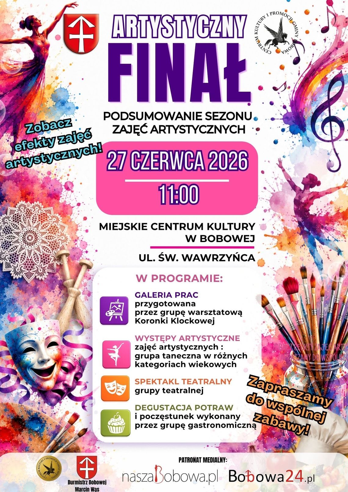 Artystyczny Finał w Bobowej | zapowiedzi wydarzeń - halogorlice.info Zdjęcie przedstawia plakat zapowiadający wydarzenie - Artystyczny Finał w Bobowej