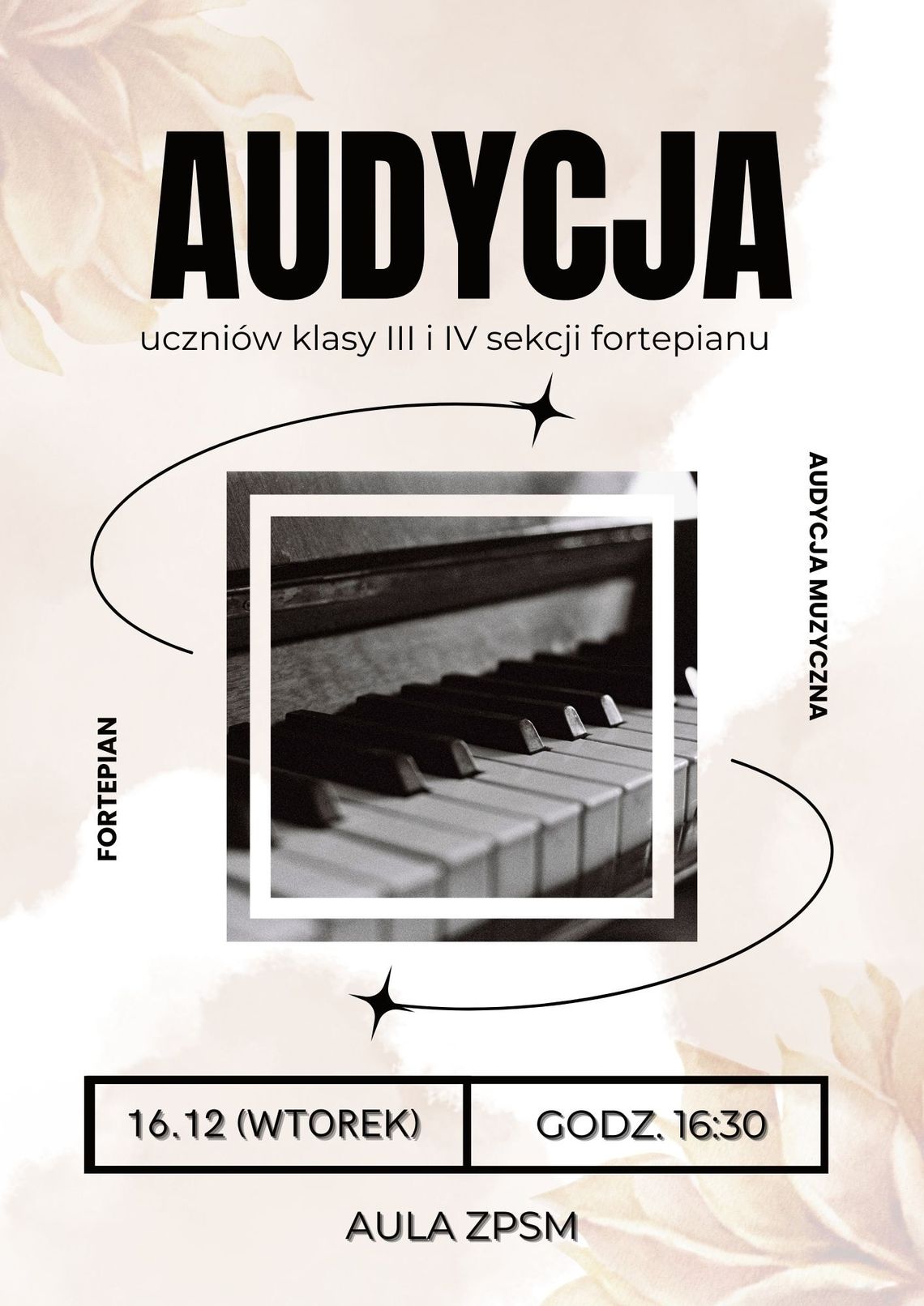 Plakat zapowiadający wydarzenie - Audycja muzyczna