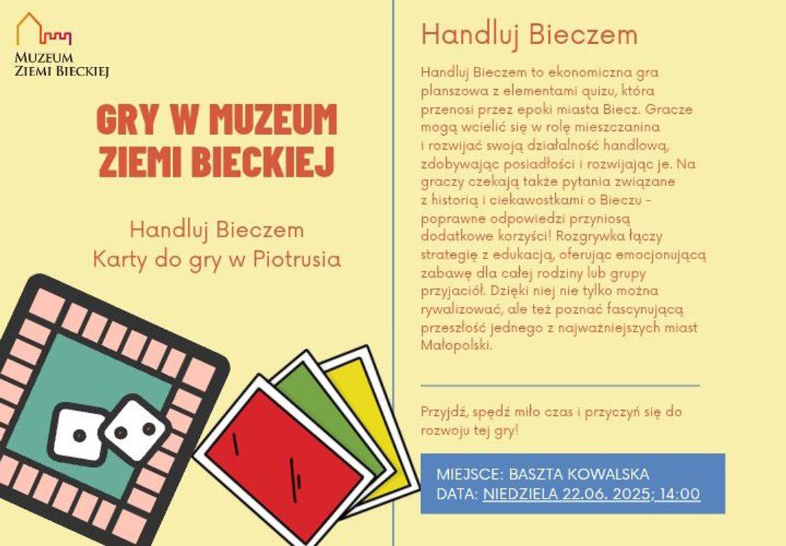 Bieckie gry. Wspólne granie w Muzeum Ziemi Bieckiej | halogorlice.info Plakat zapowiadający wydarzenie Bieckie gry