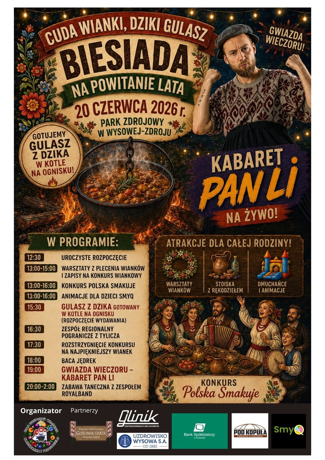 Biesiada na Powitanie Lata w Wysowej Zdrój | zapowiedzi wydarzeń - halogorlice.info zdjęcie przedstawia plakat promujący wydarzenie - Gminny Ośrodek Kultury w Uściu Gorlickim