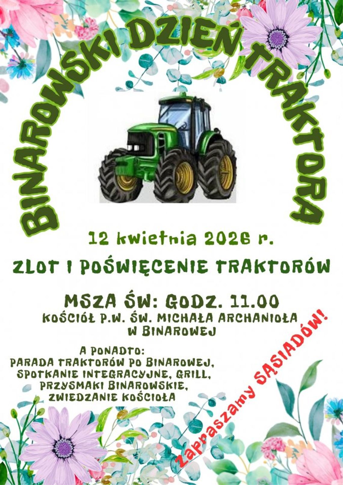 Plakat zapowiadający wydarzenie - Binarowski Dzień Traktora