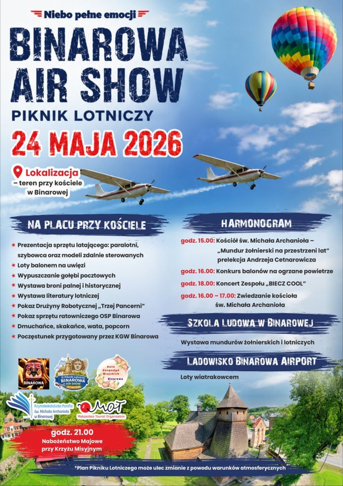 Binorowa Air Show 2026 | zapowiedzi wydarzeń - halogorlice.info Zdjęcie przedstawia plakat zapowiadający wydarzenie - Binorowa Air Show 2026