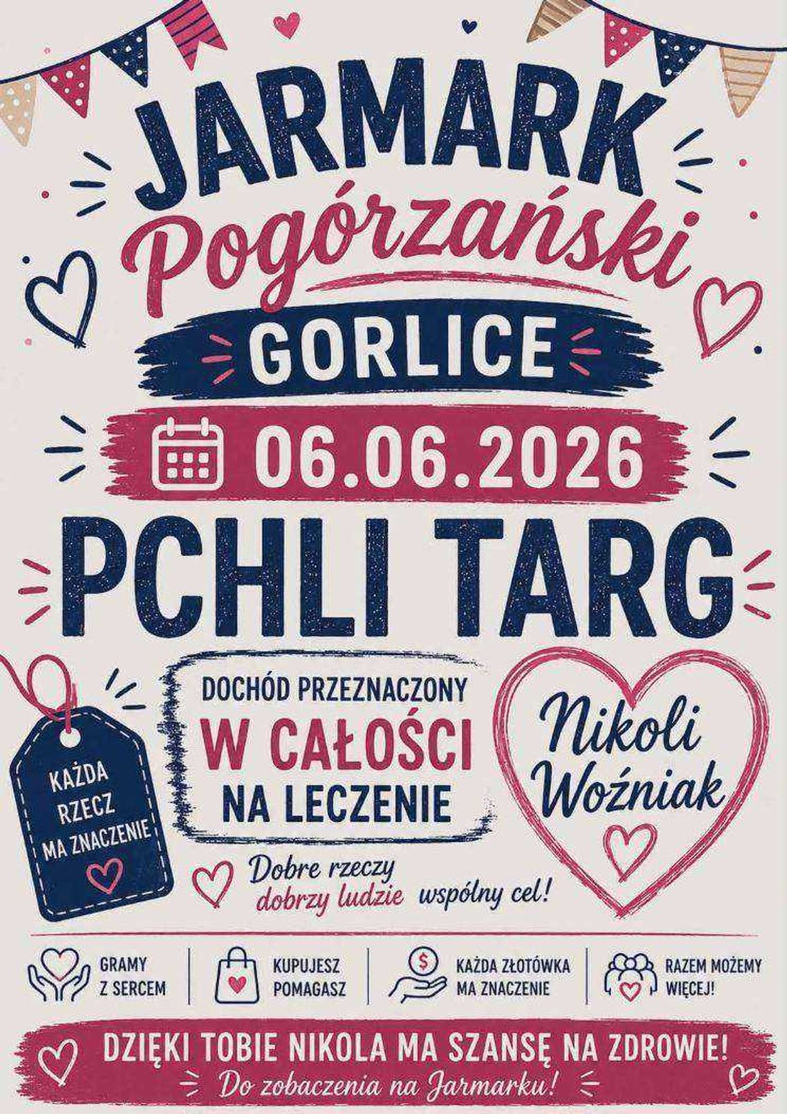 Zdjęcie przedstawia plakat zapowiadający wydarzenie - Charytatywny Pchli Targ dla Nikoli