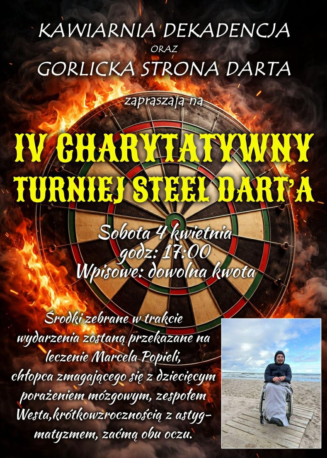 plakat zapowiadający wydarzenie - Charytatywny turniej Steel Dart'a