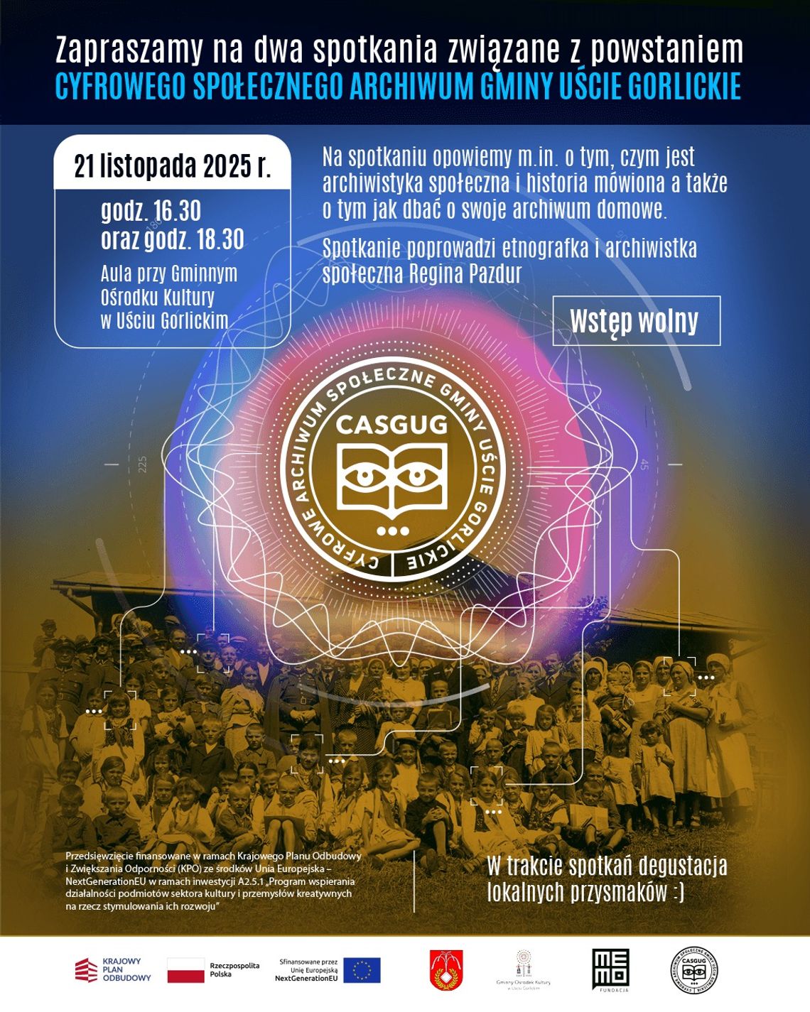 Plakat zapowiadający wydarzenie cyfrowe Społeczne Archiwum Gminy Uście Gorlickie