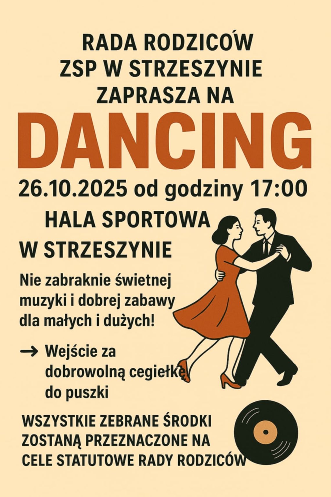 Zdjęcie przedstawia plakat promujący wydarzenie Dancing w ZSP w Strzeszynie