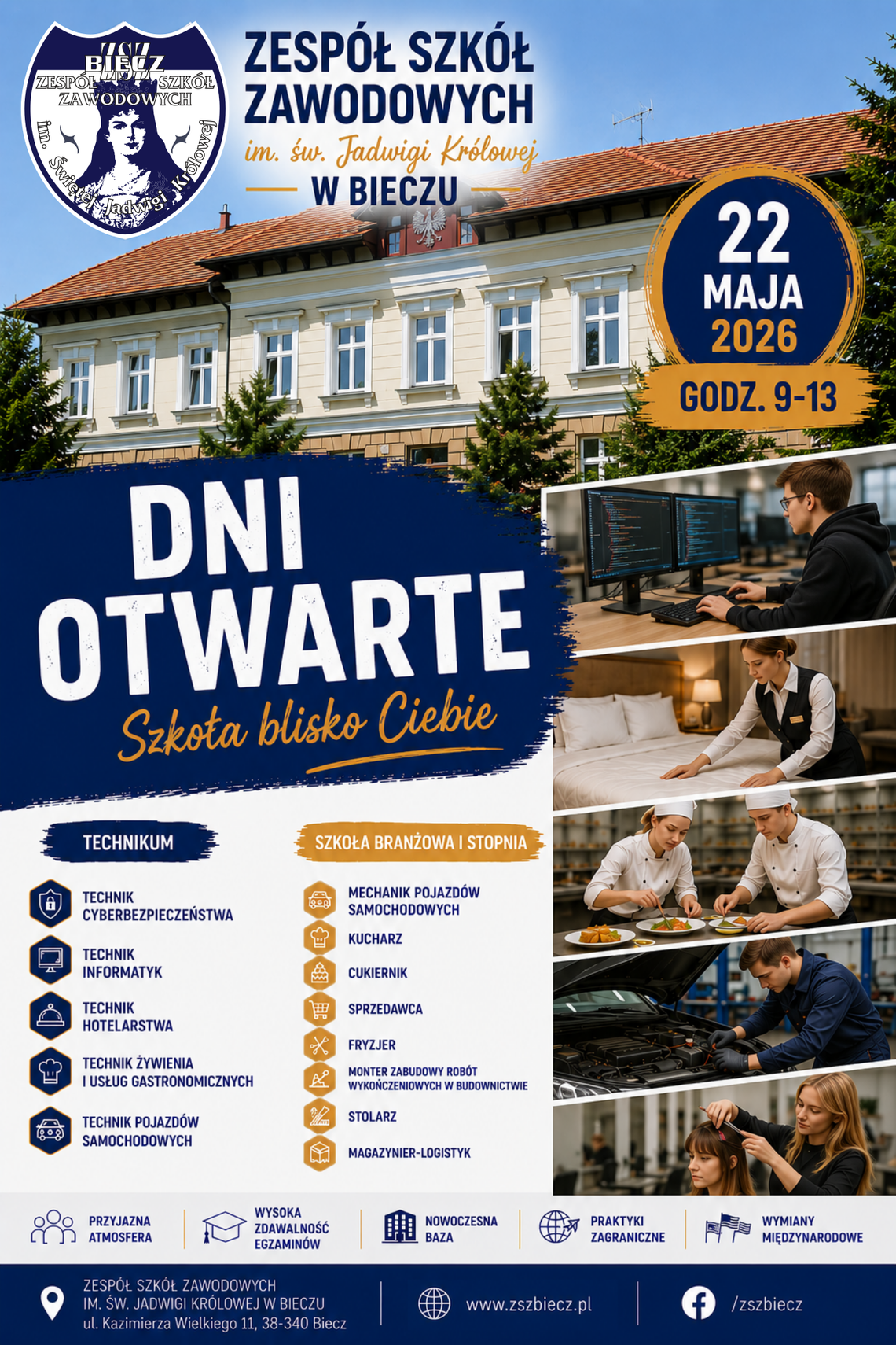 Dni Otwarte w Zespole Szkół Zawodowych im. św. Jadwigi Królowej w Bieczu | zapowiedzi wydarzeń - halogorlcie.info zdjęcie przedstawia plakat promujący wydarzenie - Dni Otwarte w Zespole Szkół Zawodowych im. św. Jadwigi Królowej w Bieczu