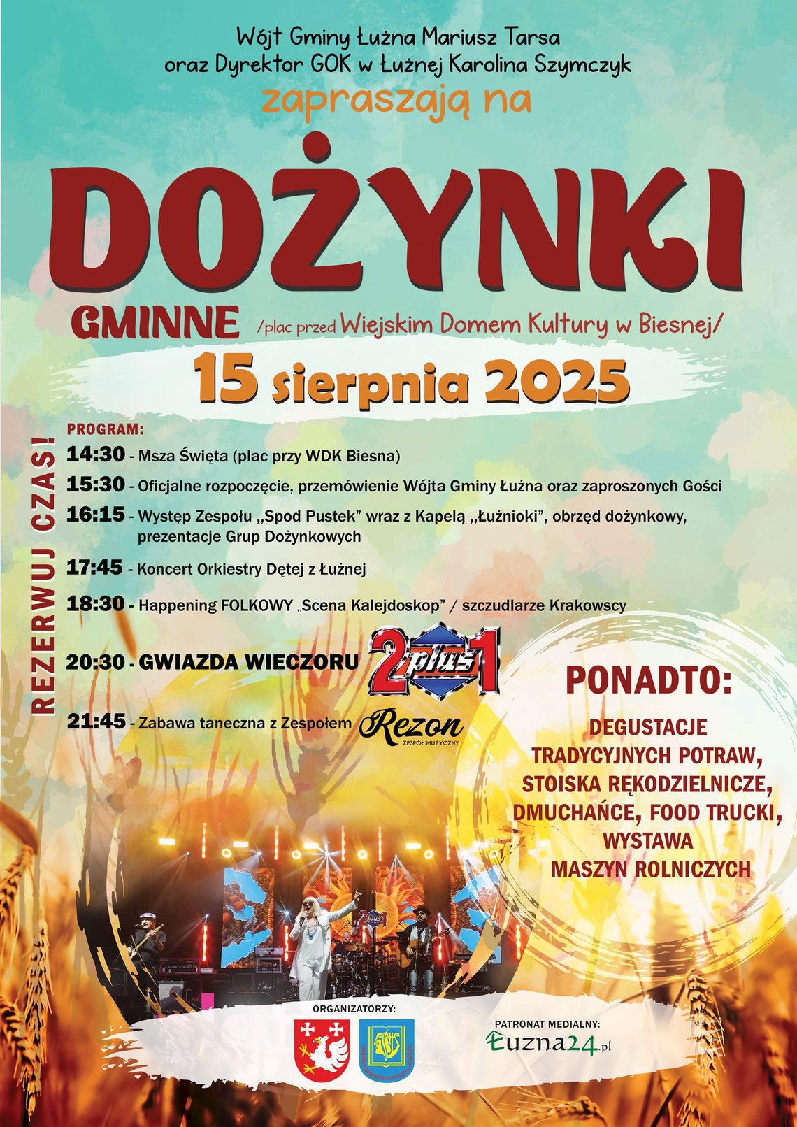 Zdjęcie przedstawia plakat promujący wydarzenie Dożynki gminne w Biesnej