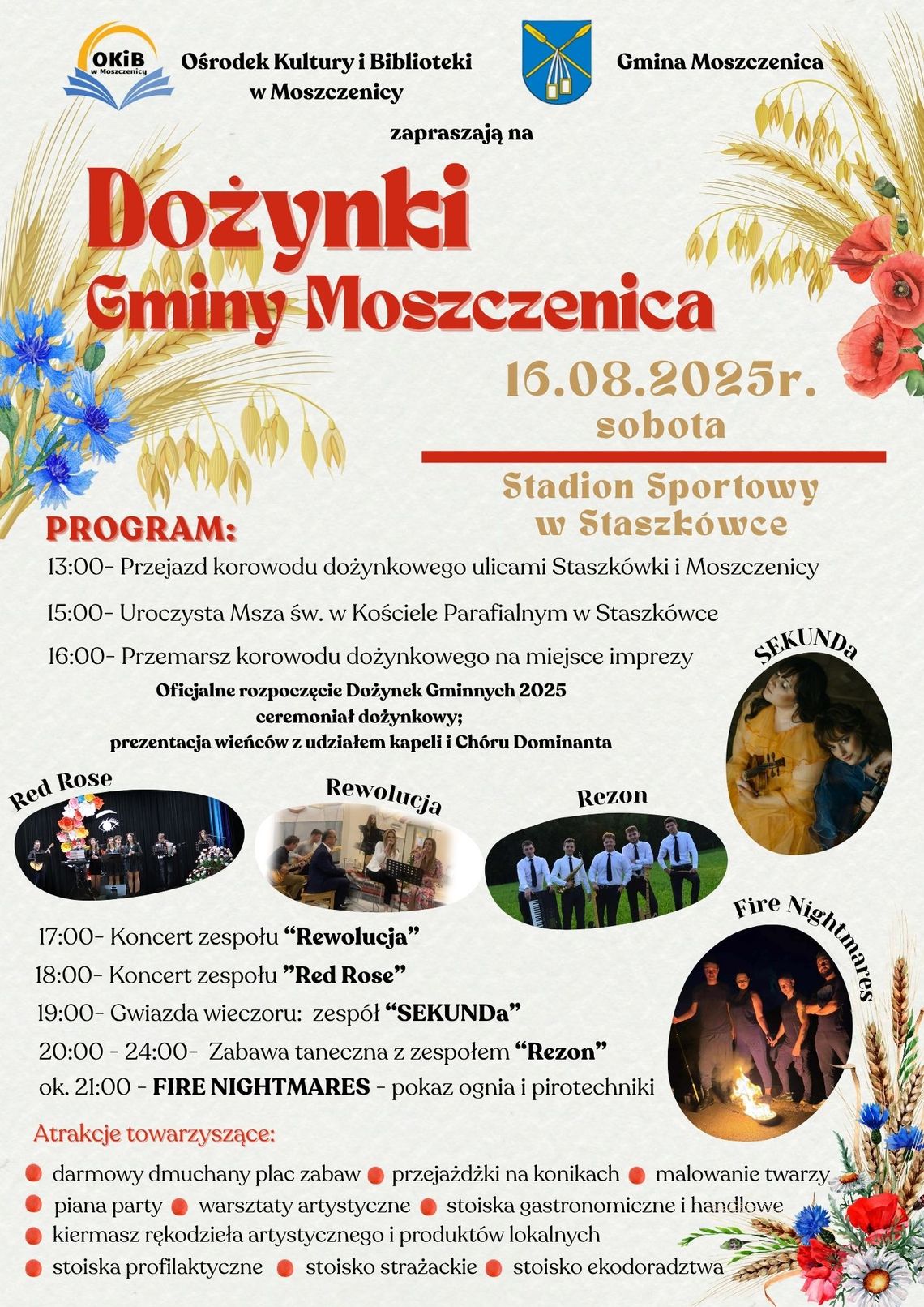 Zdjęcie przedstawia plakat promujący wydarzenie Dożynki gminne w Moszczenicy