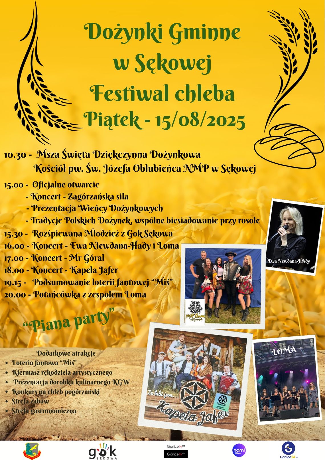 Plakat zapowiadający wydarzenie Dożynki Gminne w Sękowej
