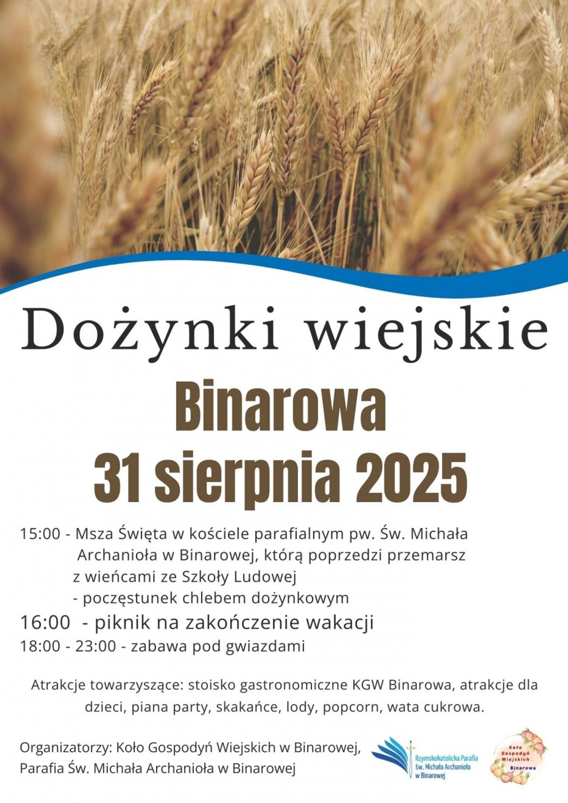 Dożynki Wiejskie w Binarowej | halogorlice.info Zdjęcie przedstawia plakat promujący wydarzenie Dożynki Wiejskie w Binarowej