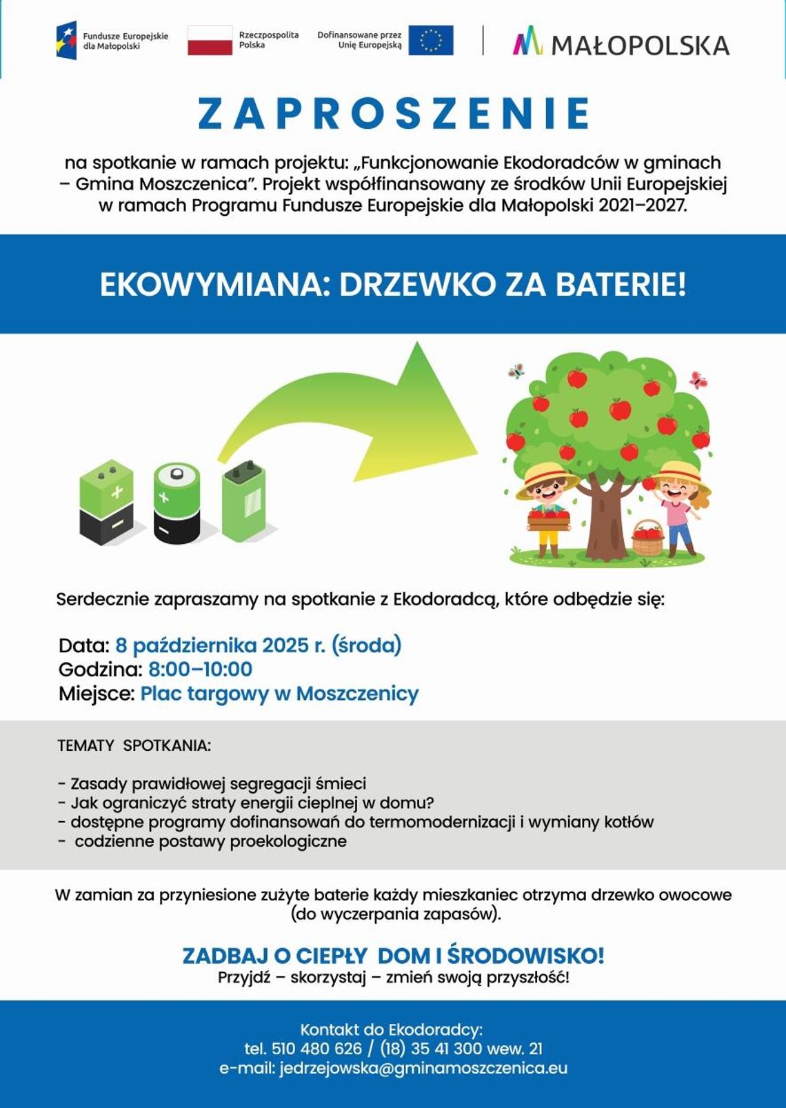 zdjęcie przedstawia plakat promujący wydarzenie „Funkcjonowanie Ekodoradców w gminach – Gmina Moszczenica”