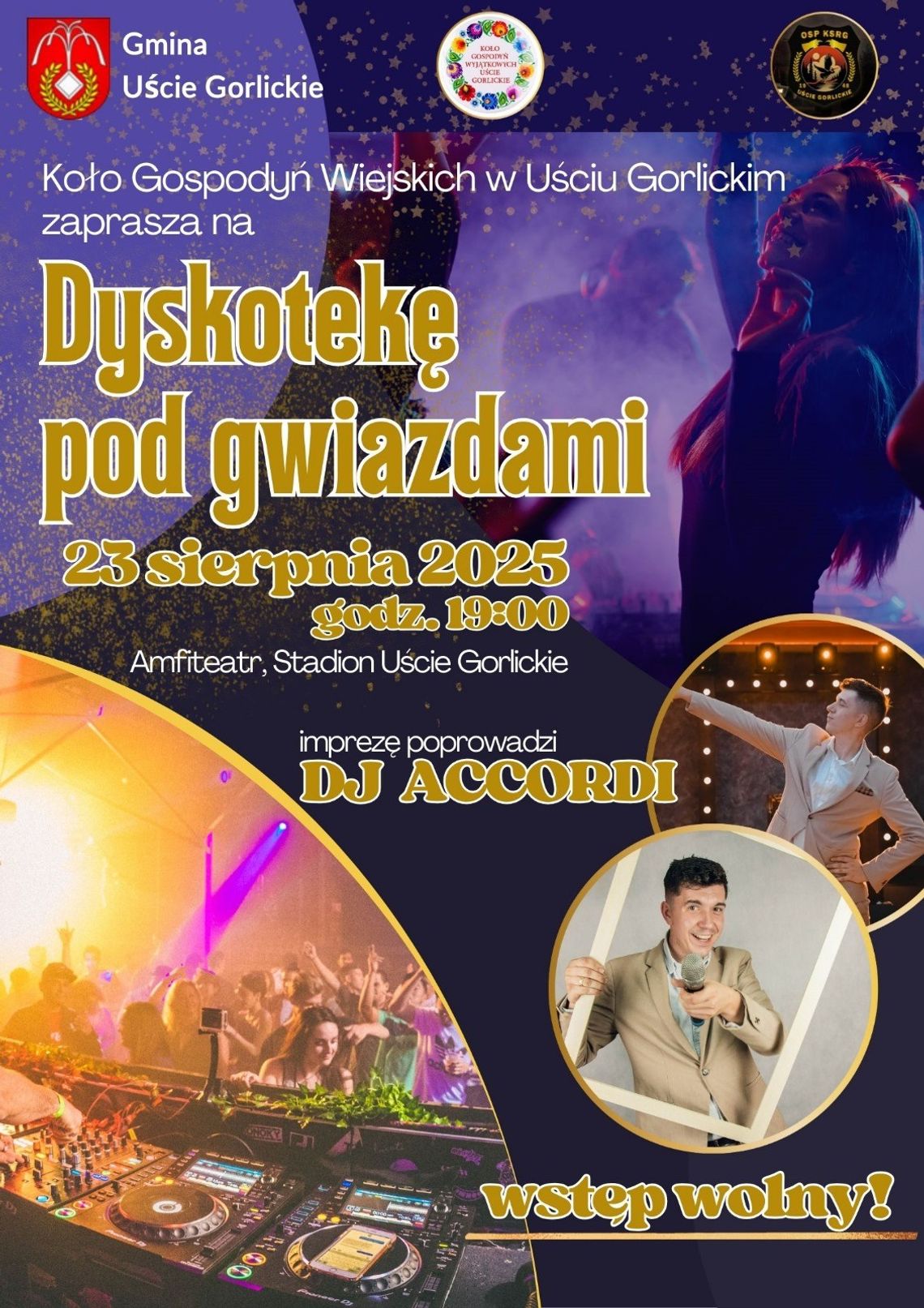 Dyskoteka pod gwiazdami w Uściu Gorlickim | halogorlice.info Zdjęcie przedstawia plakat promujący wydarzenie Dyskoteka pod gwiazdami w Uściu Gorlickim