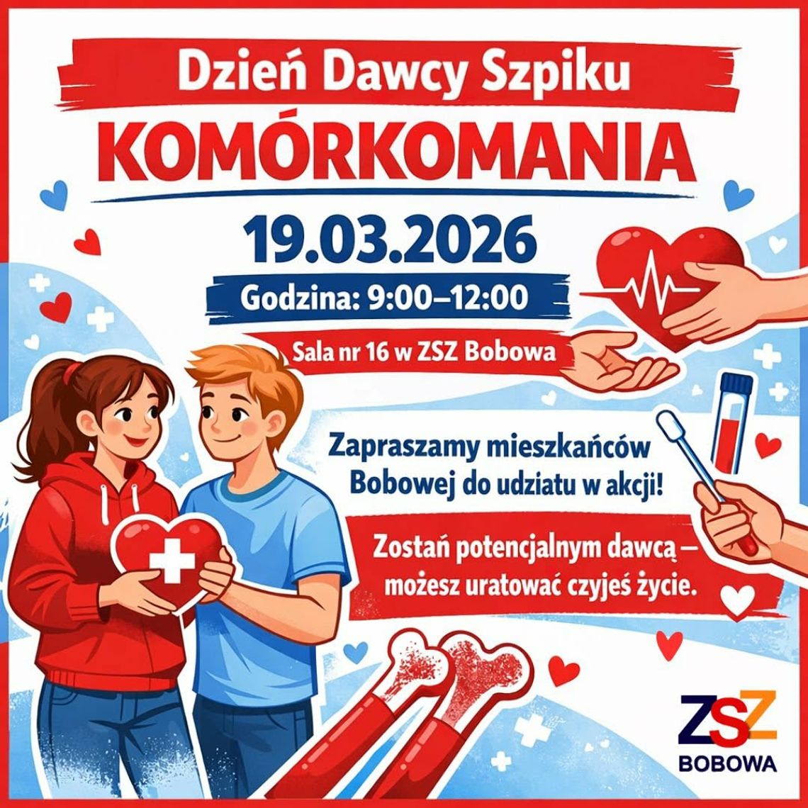 Plakat zapowiadający wydarzenie - Dzień Dawcy w ZSZ Bobowa