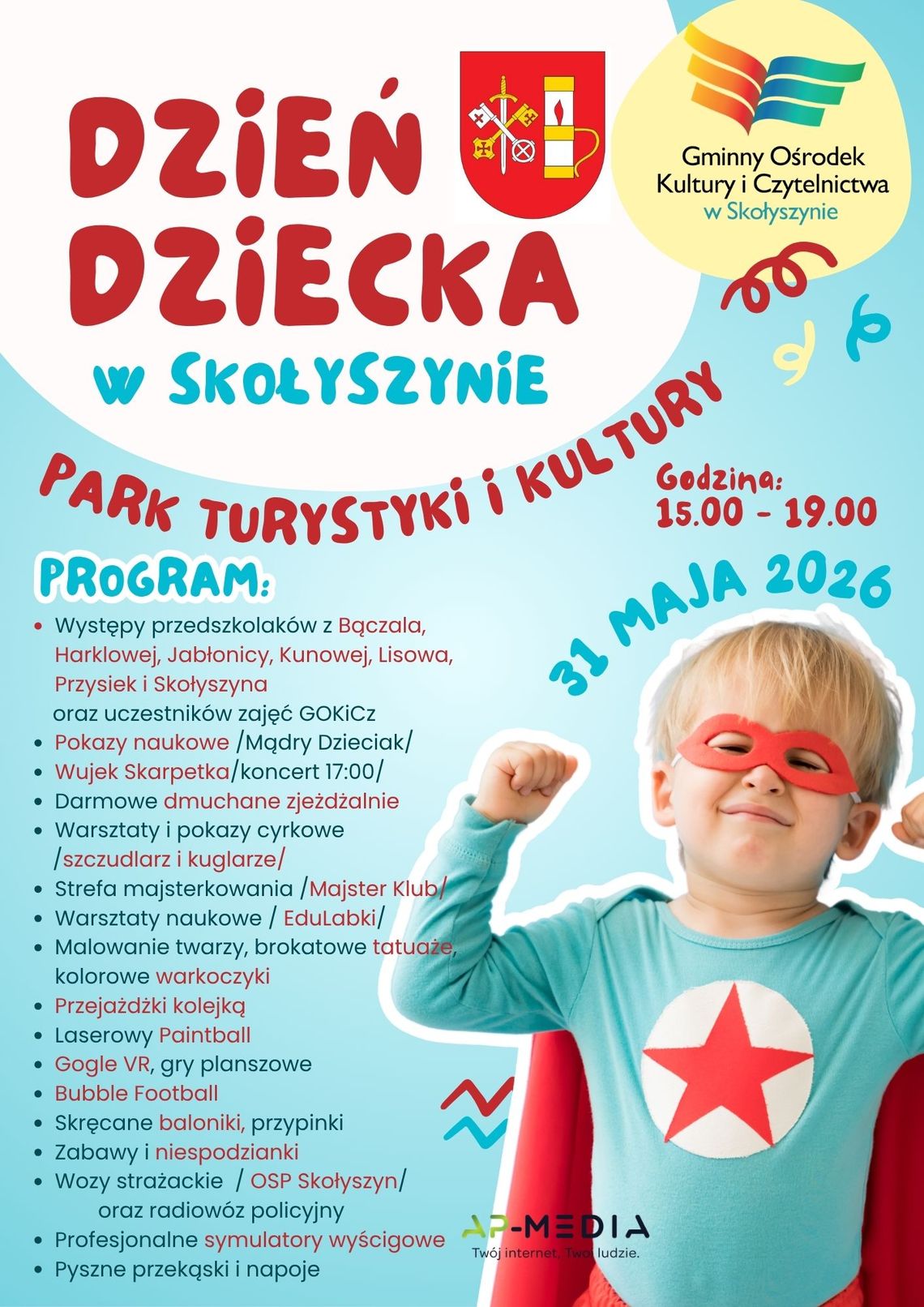 zdjęcie przedstawia plakat promujący wydarzenie - Dzień Dziecka w Skołyszynie