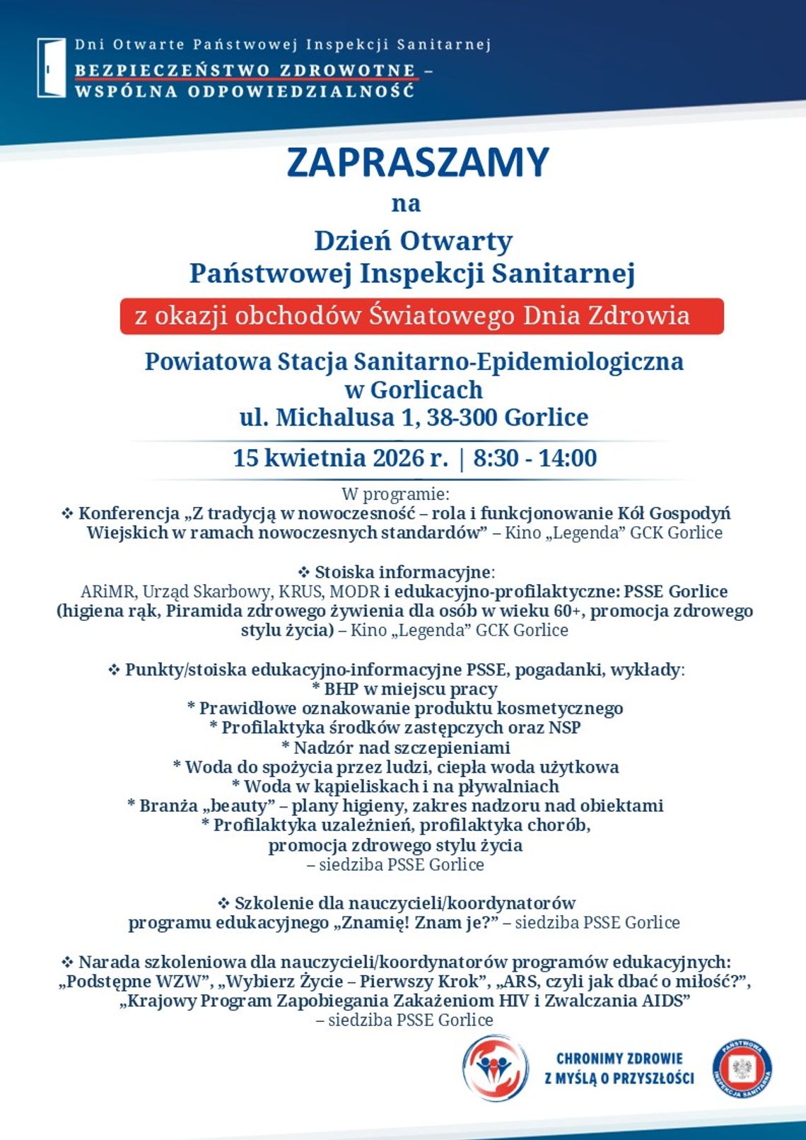 plakat zapowiadający wydarzenie - Dzień Otwarty w gorlickim Sanepidzie