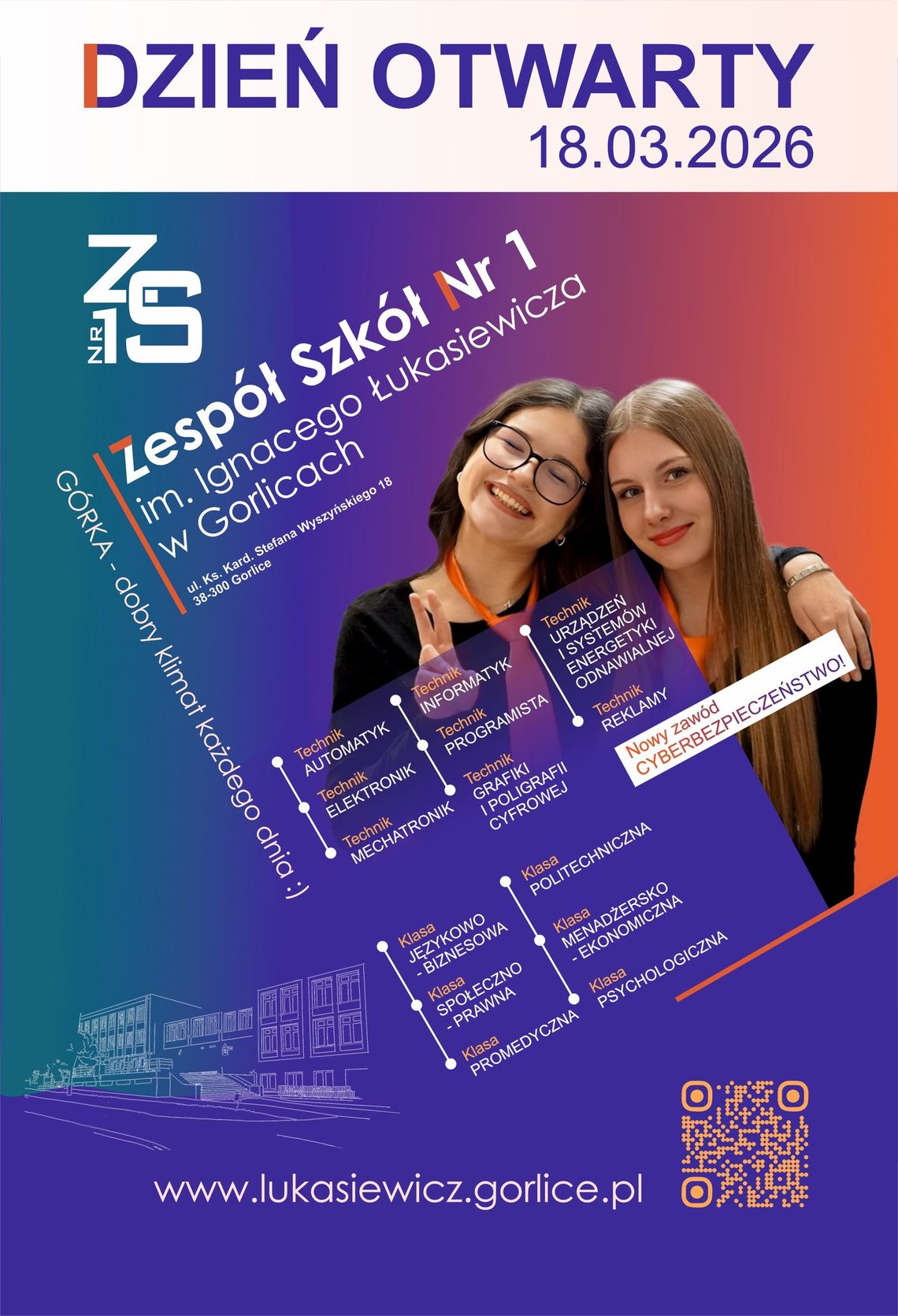 zdjęcie przedstawia plakat zapowiadający wydarzenie - Zespole Szkół Nr 1 w Gorlicach