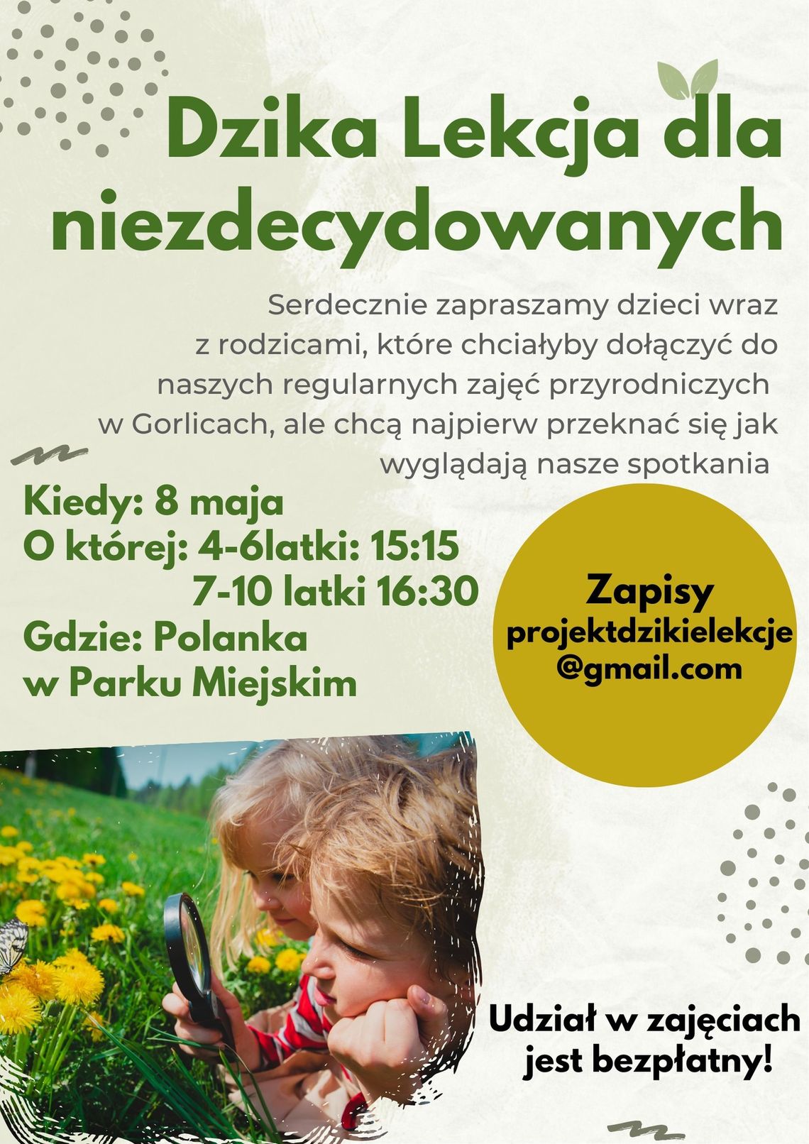 Dzika lekcja dla niezdecydowanych | halogorlice.info Plakat z dziećmi patrzącymi na przyrodę przez lupę
