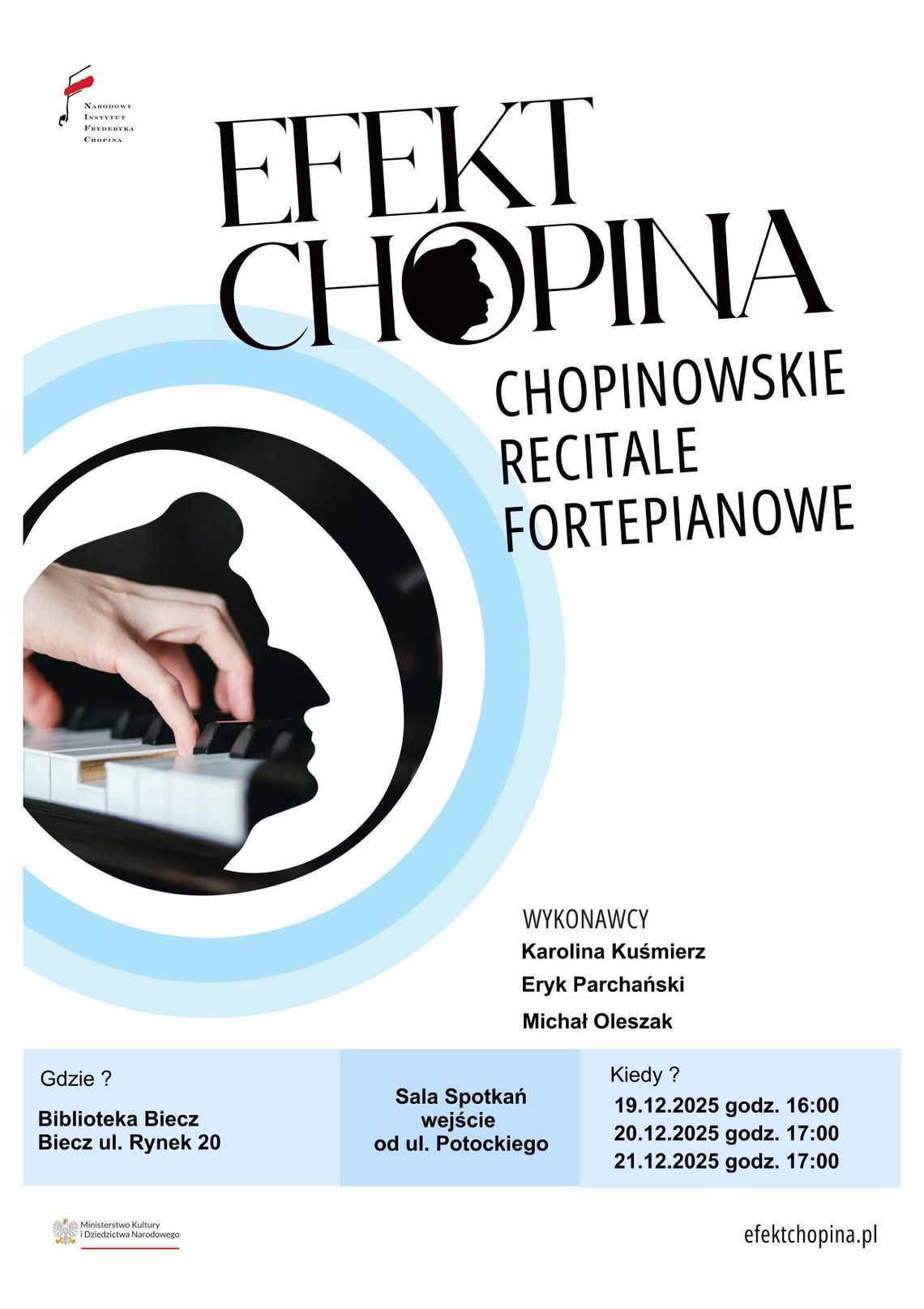 Plakat zapowiadający wydarzenie - EFEKT CHOPINA – Chopinowskie Recitale Fortepianowe