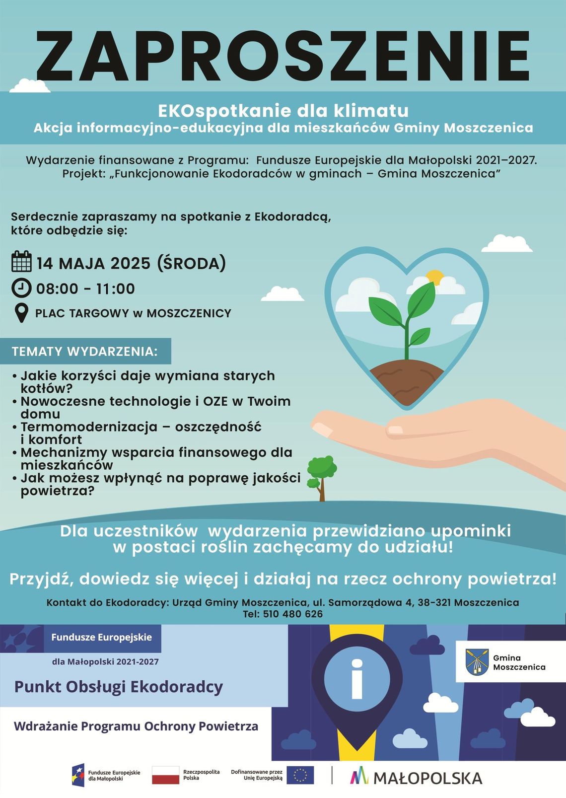 EKOspotkanie dla klimatu. Akcja informacyjno-edukacyjna w Moszczenicy | halogorlice.info Plakat promujący spotkanie z EKO doradcą w Moszczenicy