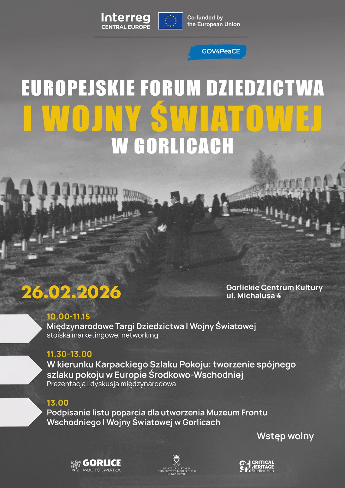 Plakat zapowiadający wydarzenie - Europejskie Forum Dziedzictwa I Wojny Światowej w Gorlicach