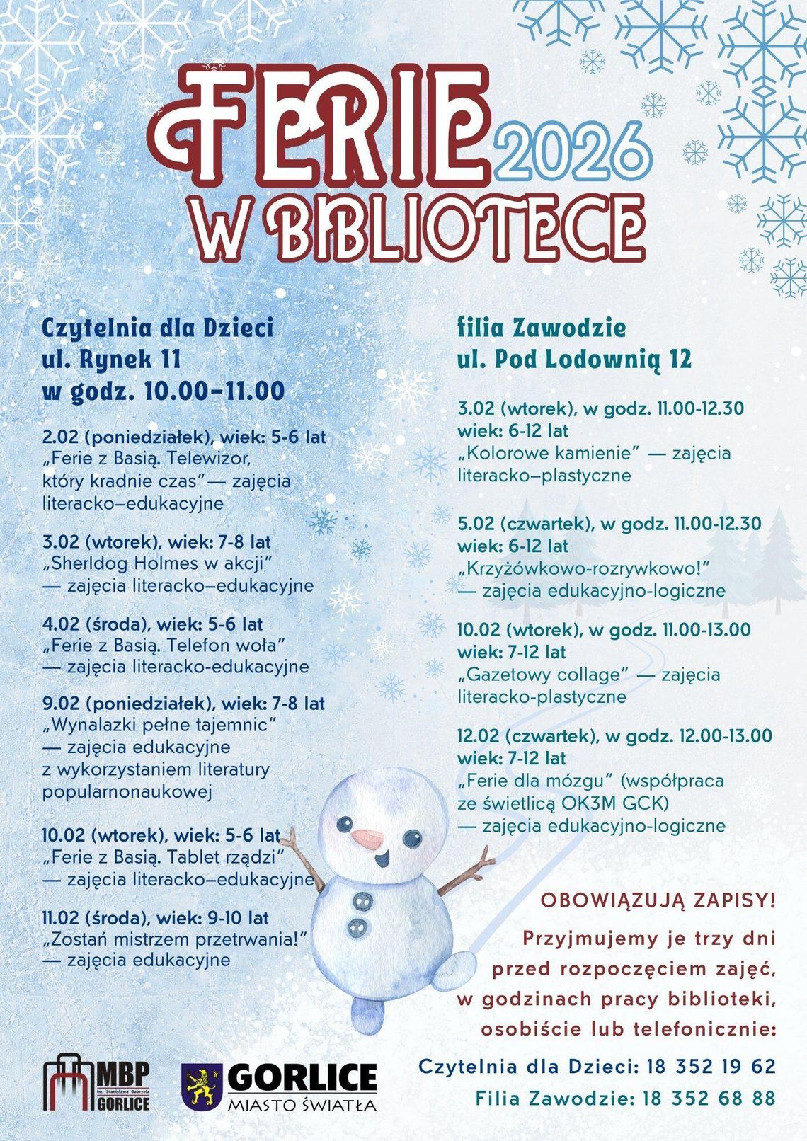 Plakat zapowiadający wydarzenie - Ferie 2026 w Bibliotece