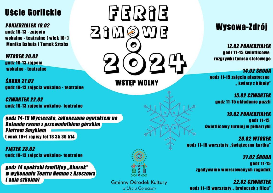 Ferie zimowe 2024 w Uściu Gorlickim | halogorlice.info