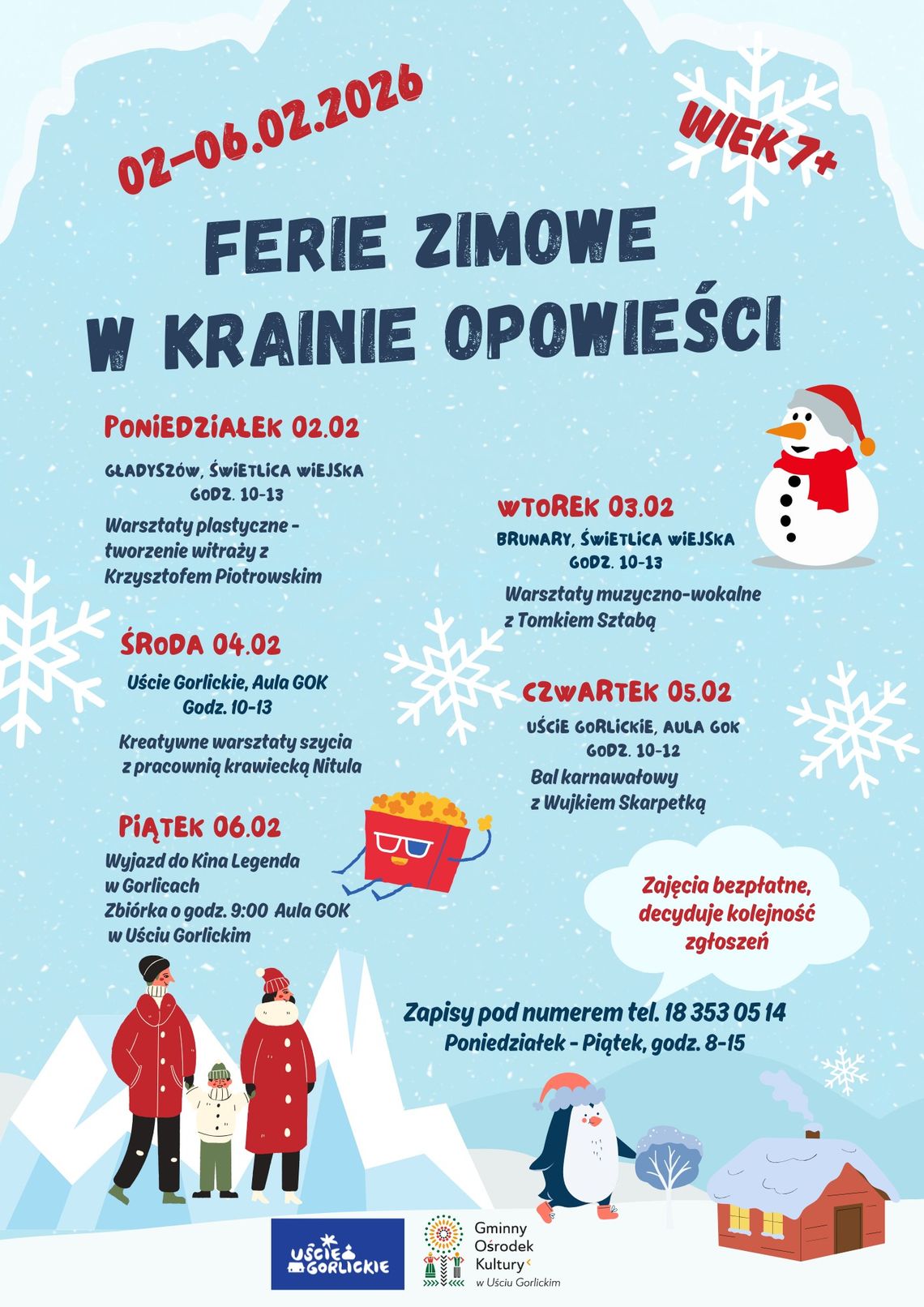 Plakat zapowiadający wydarzenie - Ferie Zimowe w Krainie Opowieści (Gmina Uście Gorlickie)