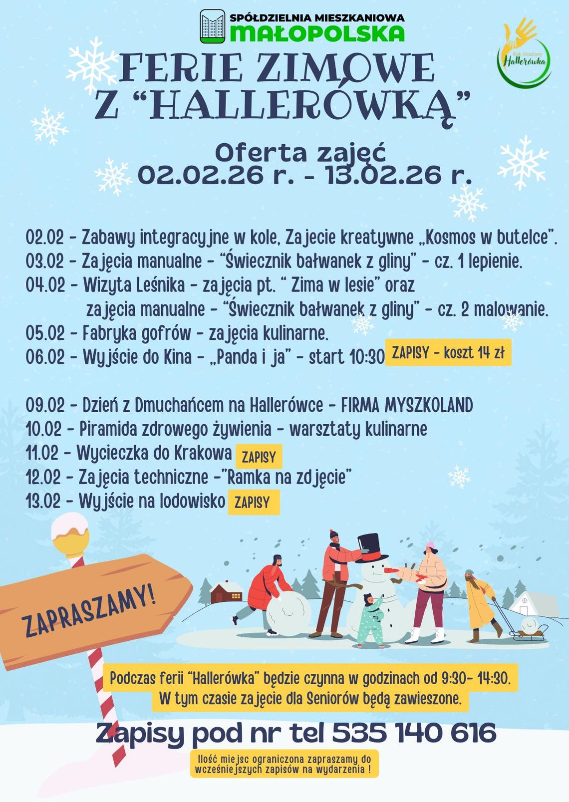 Plakat zapowiadający wydarzenie - Ferie zimowe z Hallerówką