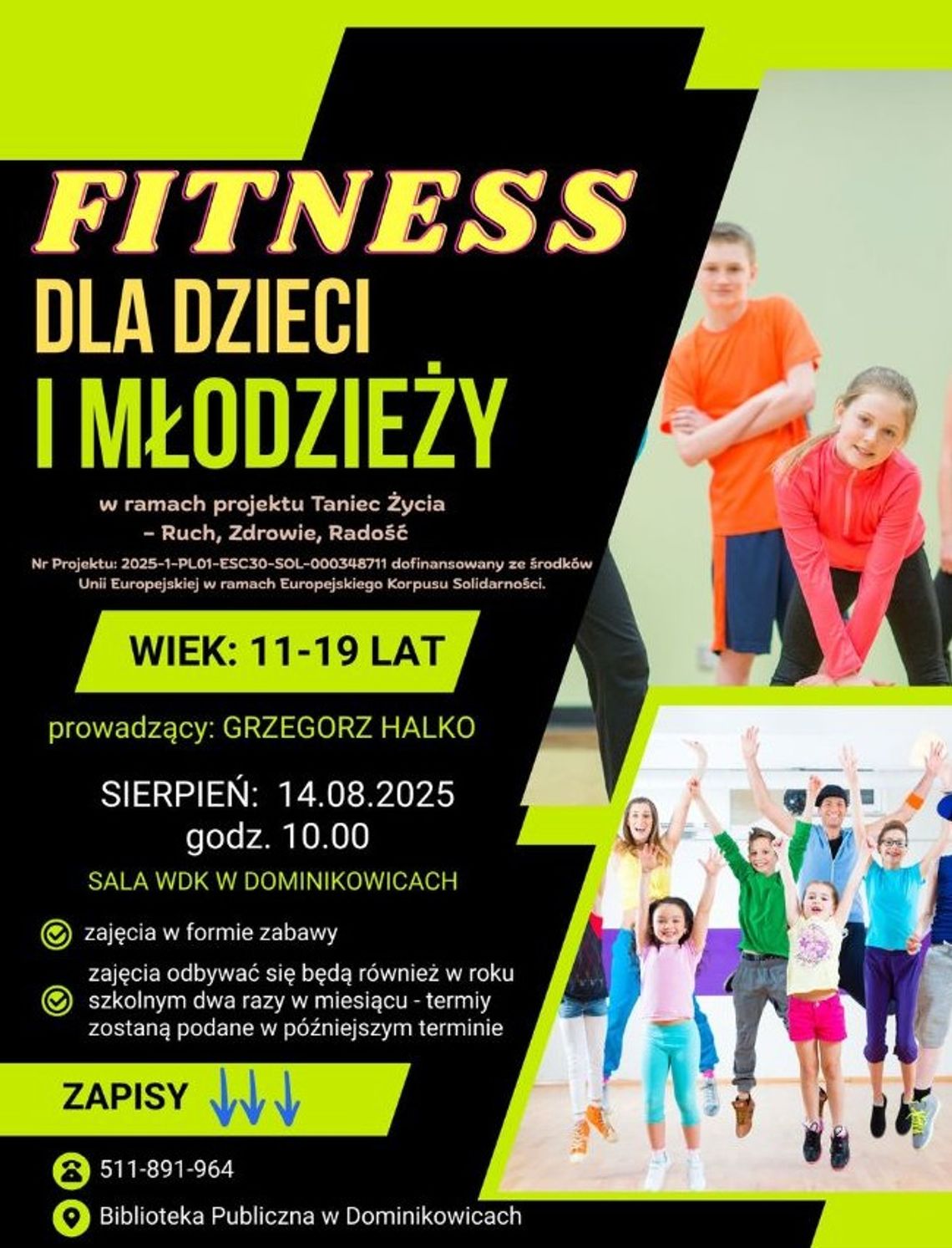 Zdjęcie przedstawia plakat promujący Fitness dla dzieci i młodzieży