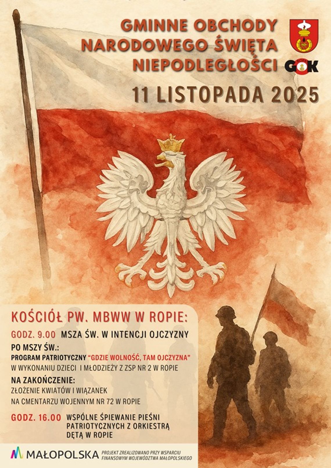 Gminne Obchody Narodowego Święta Niepodległości w Ropie | zapowiedzi wydarzeń - halogorlice.info Plakat zapowiadający wydarzenie Gminne Obchody Narodowego Święta Niepodległości w Ropie
