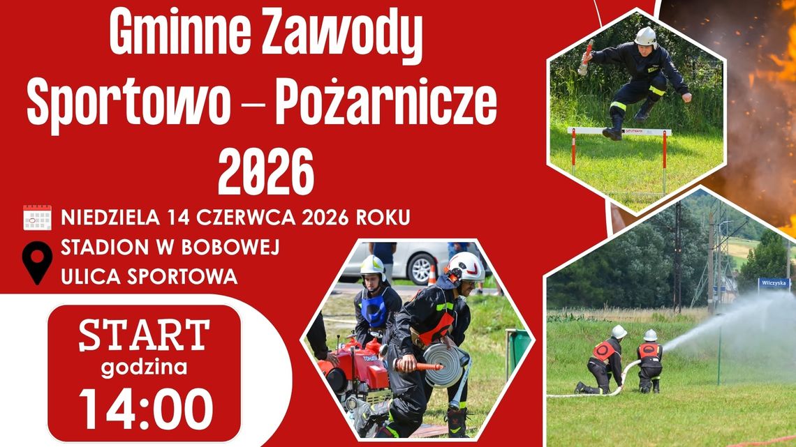 Gminne Zawody Sportowo-Pożarnicze 2026 w gminie Bobowa | zapowiedzi wydarzeń - halogorlice.info zdjęcie przedstawia plakat promujący wydarzenie - Gminne Zawody Sportowo-Pożarnicze 2026 w gminie Bobowa