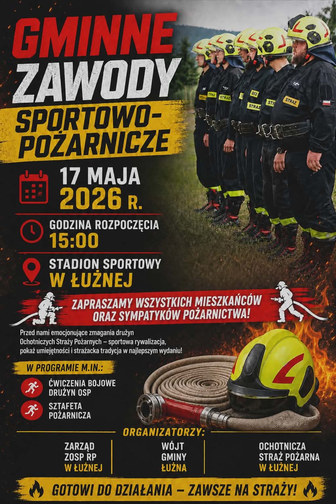 Gminne Zawody Sportowo-Pożarnicze | zapowiedzi wydarzenia - halogorlice.info plakat zapowiadający wydarzenie - Gminne Zawody Sportowo-Pożarnicze