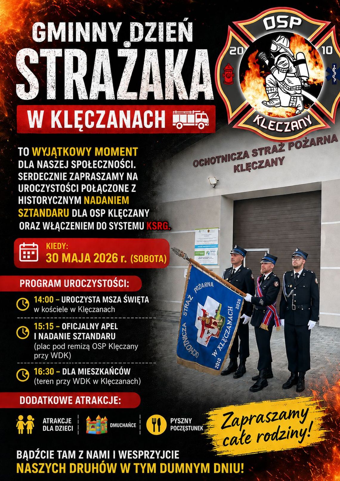 zdjęcie przedstawia plakat promujący wydarzenie - Gminny Dzień Strażaka w Klęczanach