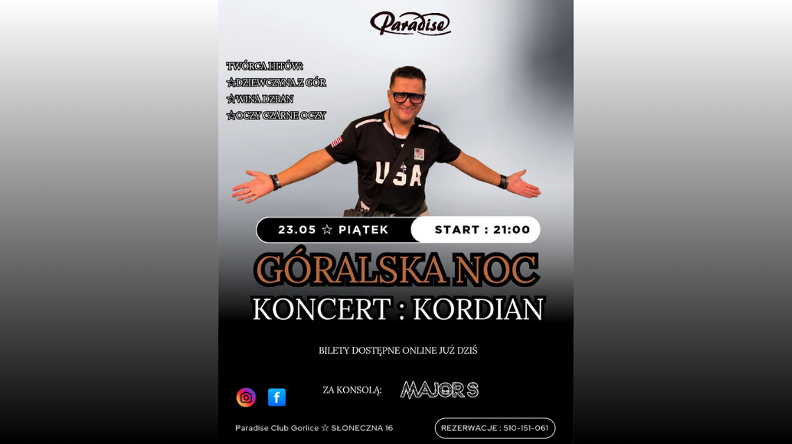 Góralska Noc: Koncert Kordiana | zapowiedzi imprez – halogorlice.info Plakat promujący koncert Kordiana