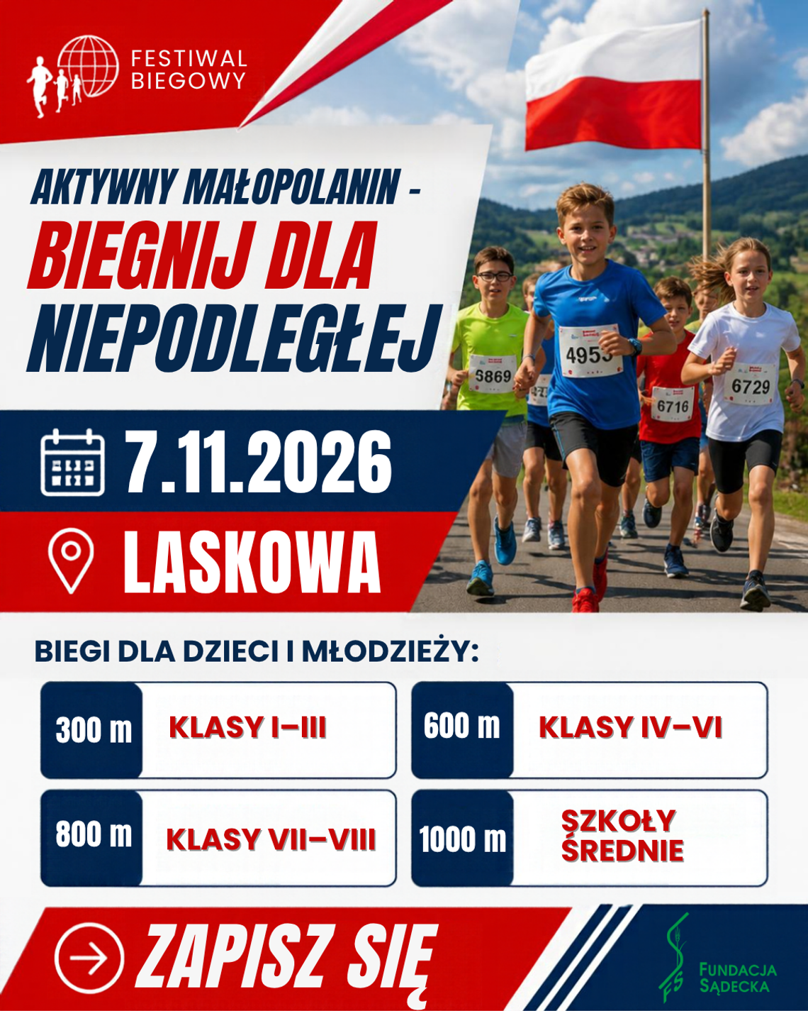 I Bieg Niepodległości „Biegnij dla Niepodległej!” w Laskowej | zapowiedzi wydarzeń - halogorlice.info