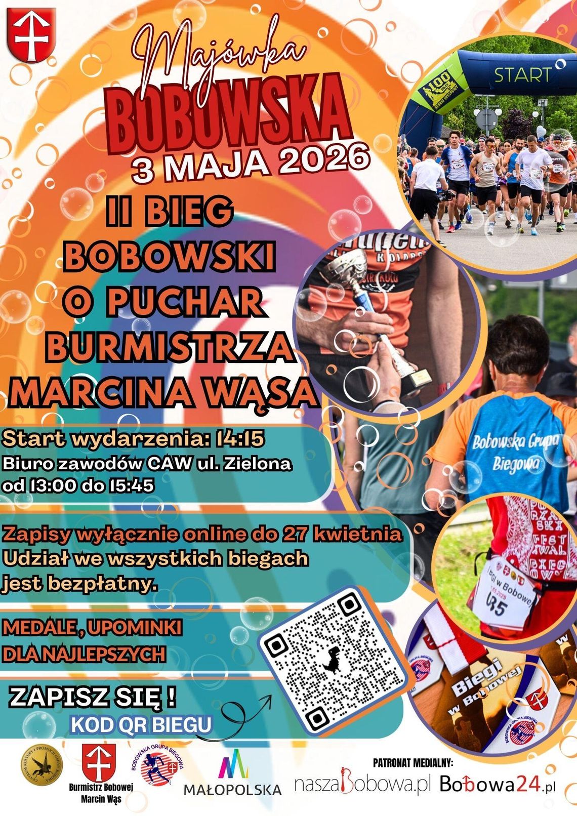 zdjęcie przedstawia plakat promujacy wydarzenie - II Biegi Bobowskie o Puchar Burmistrza
