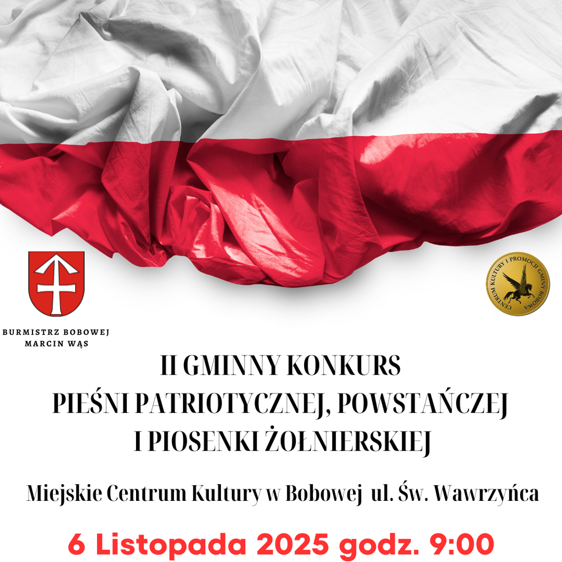 II Gminny Konkurs Pieśni Patriotycznej, Powstańczej i Piosenki Żołnierskiej | halogorlice.info Zdjęcie przedstawia plakat promujący wydarzenie II Gminny Konkurs Pieśni Patriotycznej, Powstańczej i Piosenki Żołnierskiej