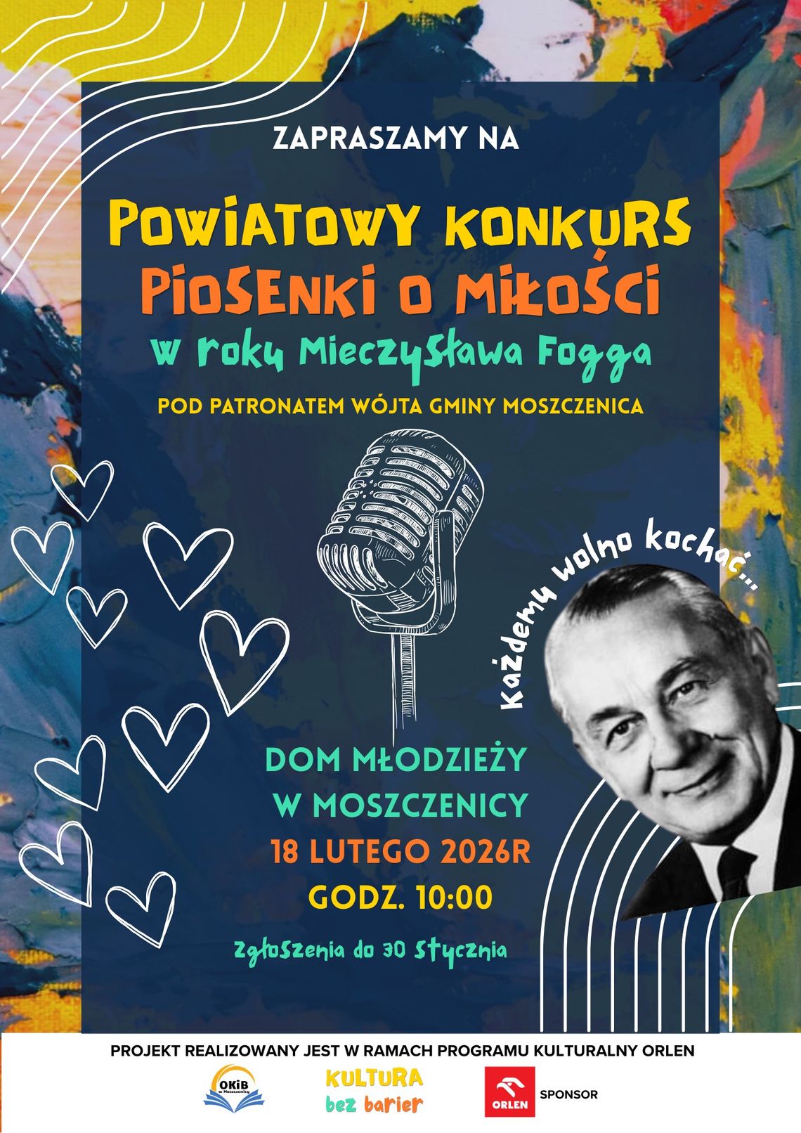 Plakat zapowiadający wydarzenie - II Powiatowy Konkurs Piosenki o Miłości